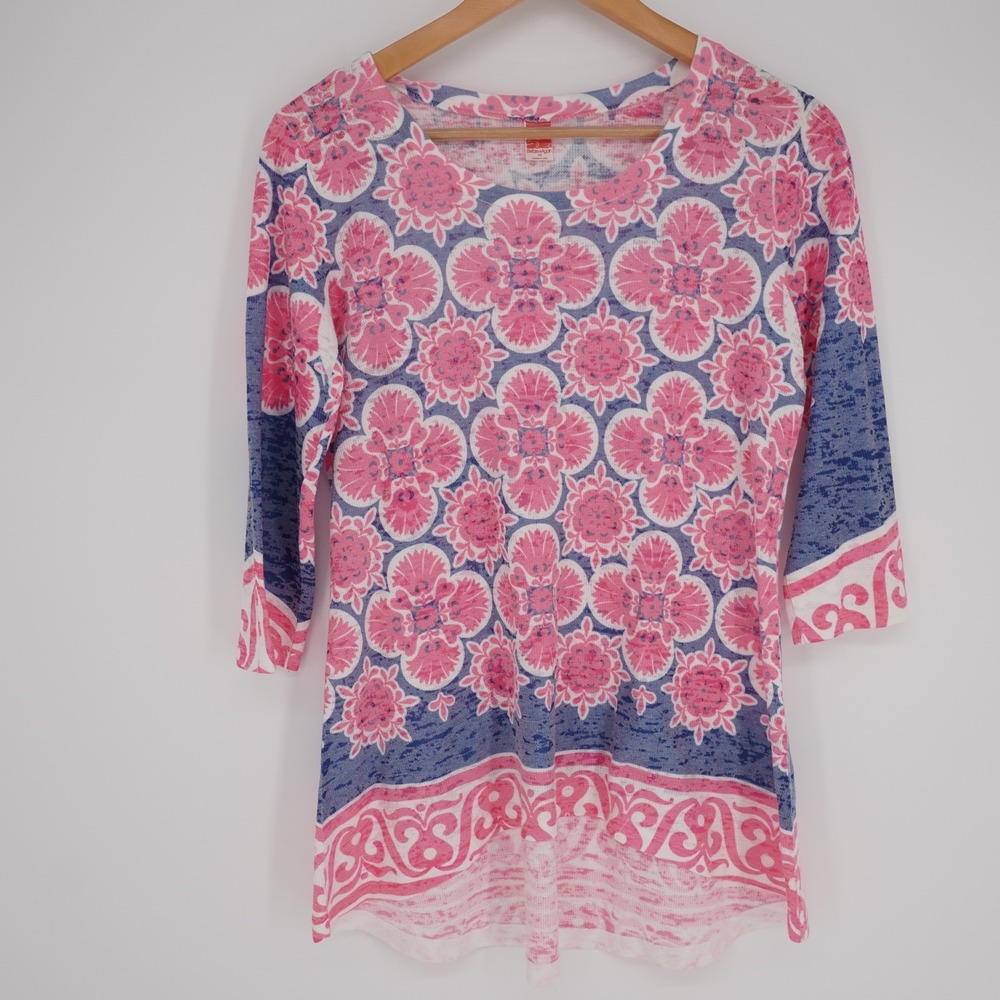 Before + Again Boho Tunic Top Womens M Geometric Waffle Thermal Long Sleeve - Picture 11 of 12